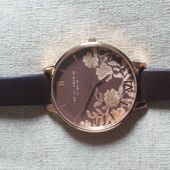 Olivia Burton Lace Detail Brown & Rose Gold Watch - Picture 2 of 10
